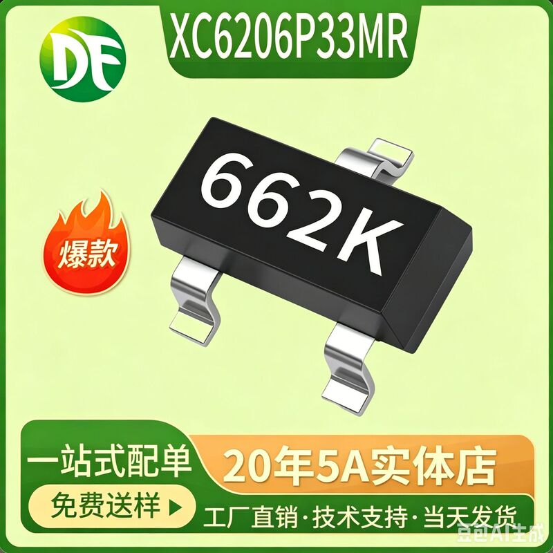 XC6206P332MR 6206-3.3V silk screen printing 662K SOT-23 LDO voltage regulator chip XC6206 XC6206P332MR 6206-3.3V silk screen printing 662K SOT-23 LDO voltage regulator chip XC6206