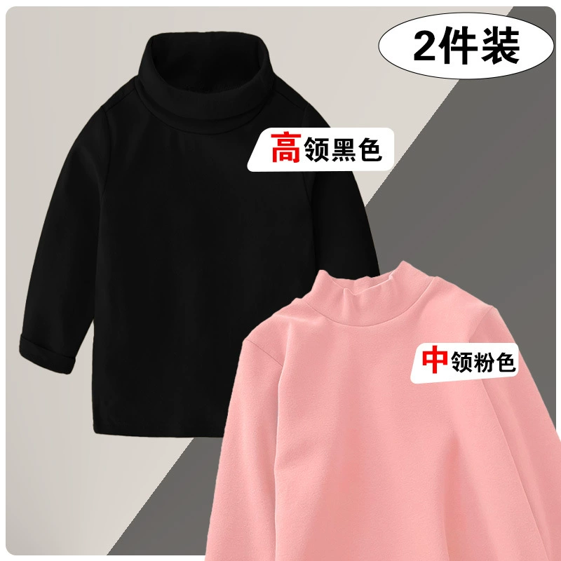 Children's Demi-Season T‑Shirt, Body‑Friendly Cotton, Long Sleeve, High Collar, Korean Style
