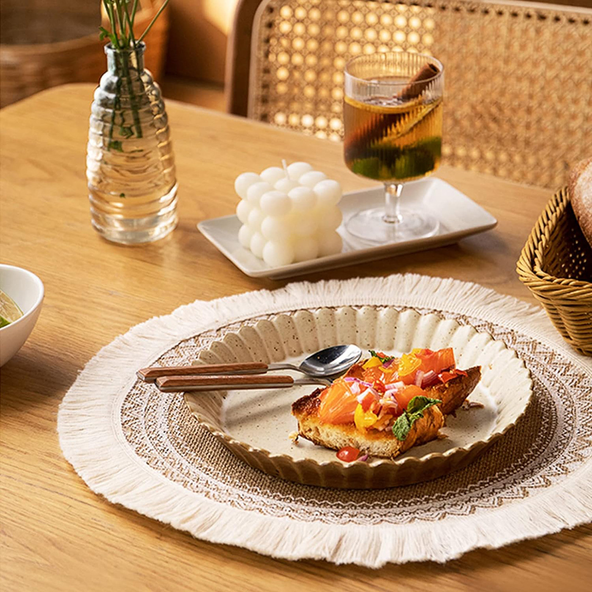 Inventario redondo de yute bordilla trenzada almohadilla de mesa ambiente decoración almohadilla de mesa retro almohadilla aislante térmico