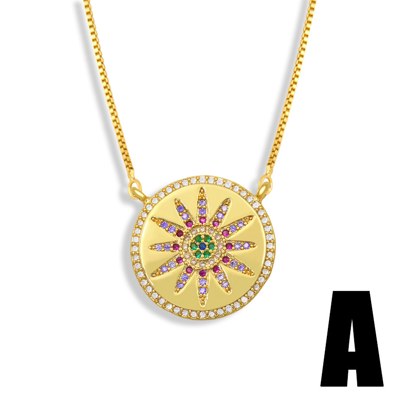 Micro-inlaid colored zircon Sunflower round necklace