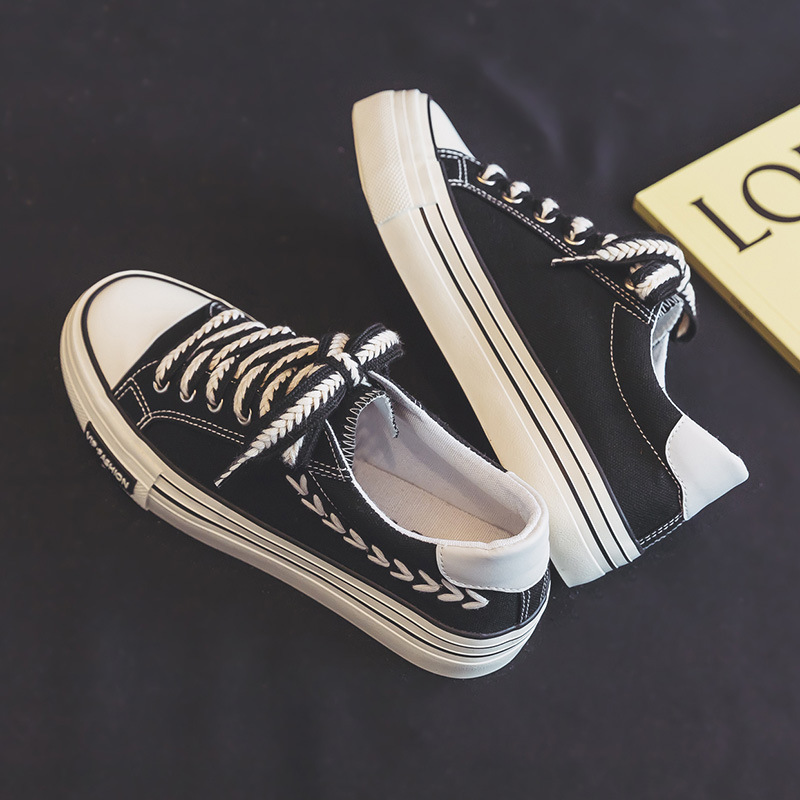 Zapatos de lona de suela gruesa para mujer, zapatillas bajas de trigo retro ins, zapatos de tela de estilo preppy, HD-102, primavera image 5