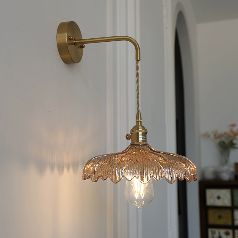 Retro Brass Ceiling Lamp, Cristal Glass Flower Shade, 33×33×22 cm, Multiple Glass Colors