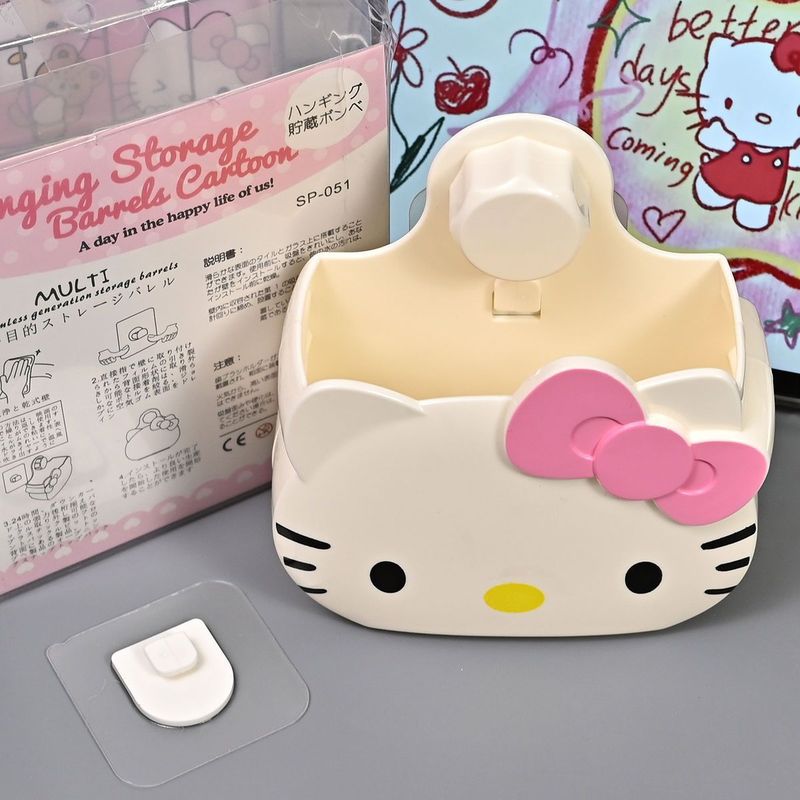 かわいい漫画 KT 猫シリーズ タイル壁釘なし化粧品収納ラック歯磨き粉歯ブラシ壁収納ボックス|undefined