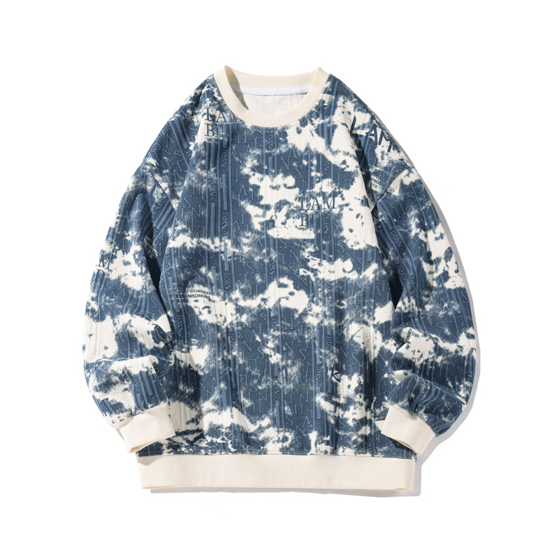 Autumn new men's with American fashion print, oversized loose round neck pullover hoodie jacket_voghion.com