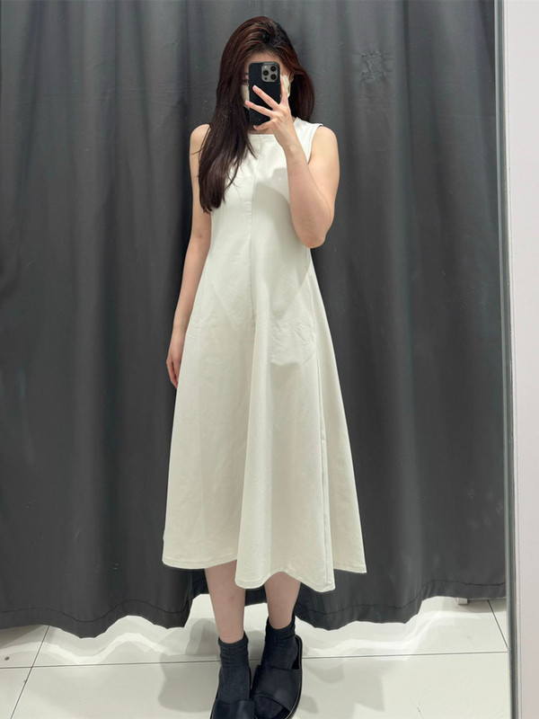 URAZ Women's High Stretch Sleeveless dress White Skirt 25 Spring and Summer New Casual 477305