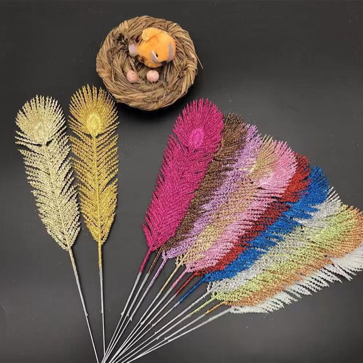 Fabricantes al por mayor 30 * 5CM polvo de oro de Navidad hojas de pavo real caja de regalo de guirlandas de Navidad polvo de oro de plástico decoración de Navidad