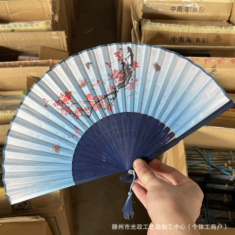 Маленький складной веер в древнем стиле ханьфу, танцевальный веер, летний веер, старинный и детский складной бамбуковый веер для женщин в японском стиле