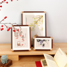 新中式仿铜角实木相框书法字画自装裱摆台文创画框黑胡桃摆件复古