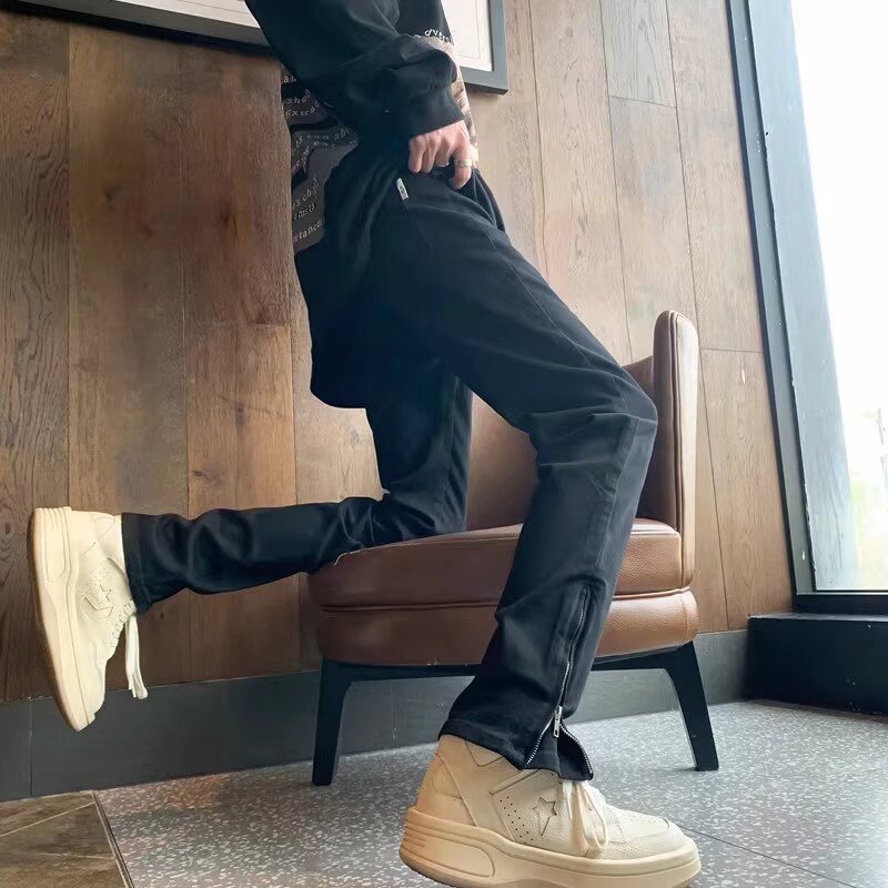 White Slim-fit Jeans Men's Autumn American Style Pants Ruffian Handsome Zipper Split Fork Lift Slightly Straight-leg Pants_mkmklike.com