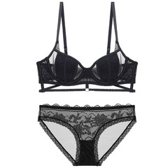 French-style sexy lace lingerie for women, rabbit ear soft steel cup shaping bra, large bust showing small, plus-size bra set
