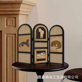 木质装饰小型屏风咖啡厅氛围装饰迷你屏风画框摆件可折叠玄关摆件