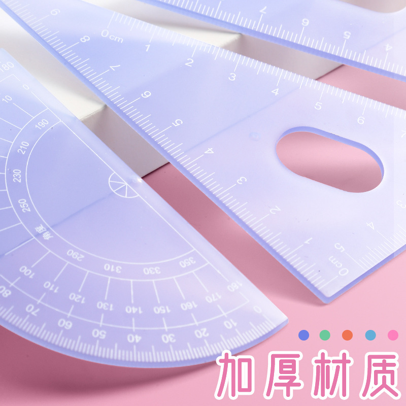 Ruler Set Ins Cute Primary School Student Ruler Transparent PP Boxed Morandi Color Learning Drawing Tools Wholesale