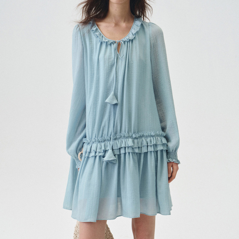 French Retro Floral Lace-Up Loose Holiday-Style Ruffle Dress for Women 2026 Summer New Style French Retro Floral Lace-Up Loose Holiday-Style Ruffle Dress for Women 2026 Summer New Style