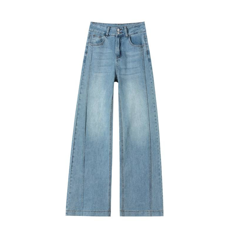 Nostalgia azul de piernas anchas jeans de bocina primavera 2026 nuevo mm grande cintura alta cubierta recta micropantalones