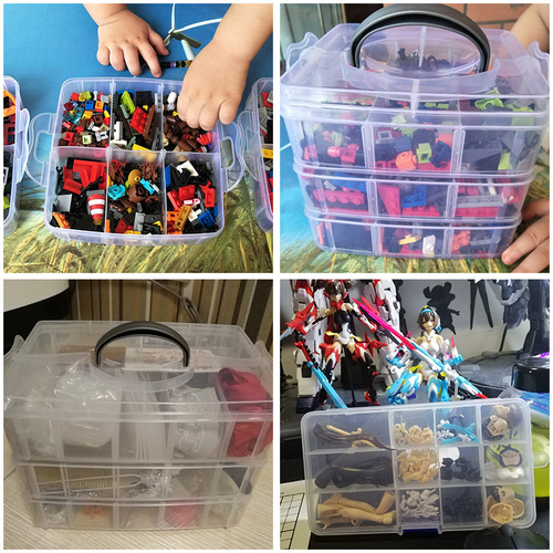 Extra large three-layer transparent detachable storage box with 30 compartments portable building block toy storage box multi-layer plastic classification