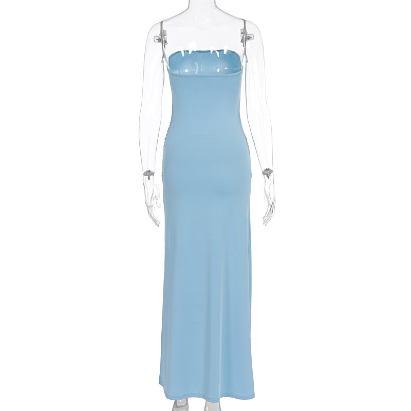 Women's Clothing Metallic Twist Strapless Long Skirt For Women Bodycon Slim Fit High Elasticity Solid Color Style_ecoleips.com