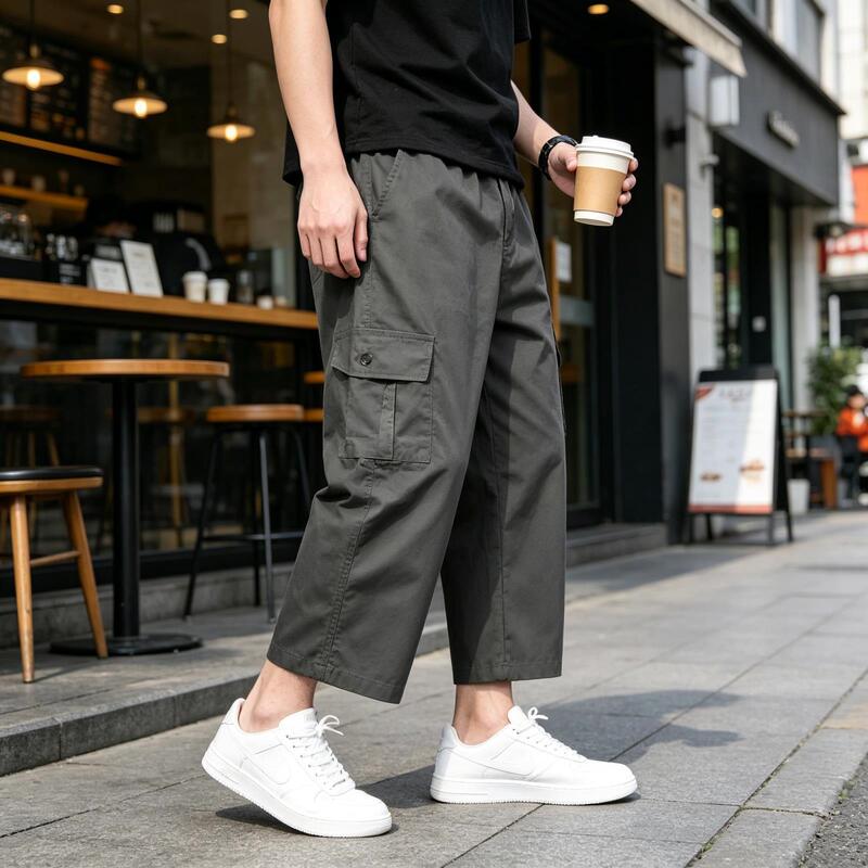 Summer Thin High-Waisted Men's Loose-Fitting Cropped Pants, Workwear Shorts, High-Density Fabric, Casual Pants for Middle-Aged and Elderly Dads