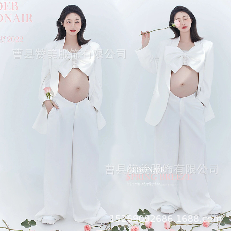 Pregnant Women Photo Clothing Photo Studio New Simple Fashion Bow White Suit Maternity Photo Clothes Pregnant Women Photo Clothing Photo Studio New Simple Fashion Bow White Suit Maternity Photo Clothes
