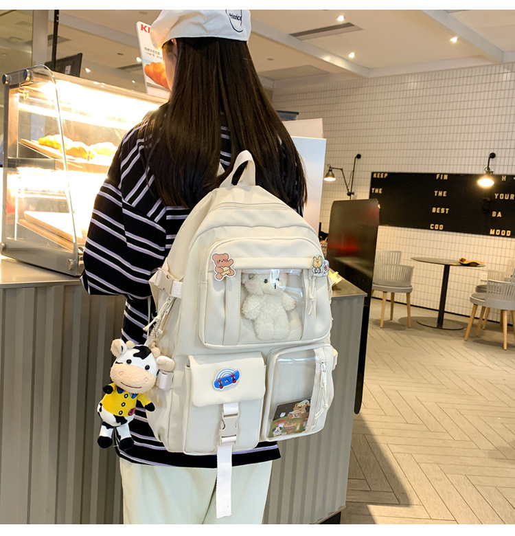 637g Weight Polyester Lining Material Zipper Closure Type School Occasion Nylon Material Solid Color Pattern Women'S Gender Square Shape White, Pink, Green, Blue, Black Color Large Size Wholesale Large Capacity Bear Backpack Nihaojewelry 24