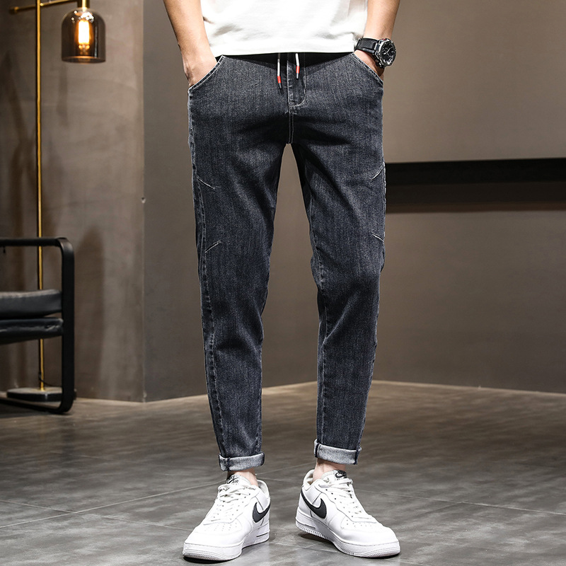 Spring 2021 New Size Men's Korean Edition Hong Kong Style Trend Loose Cropped LittleFoot Junior Jeans Men's Pants
