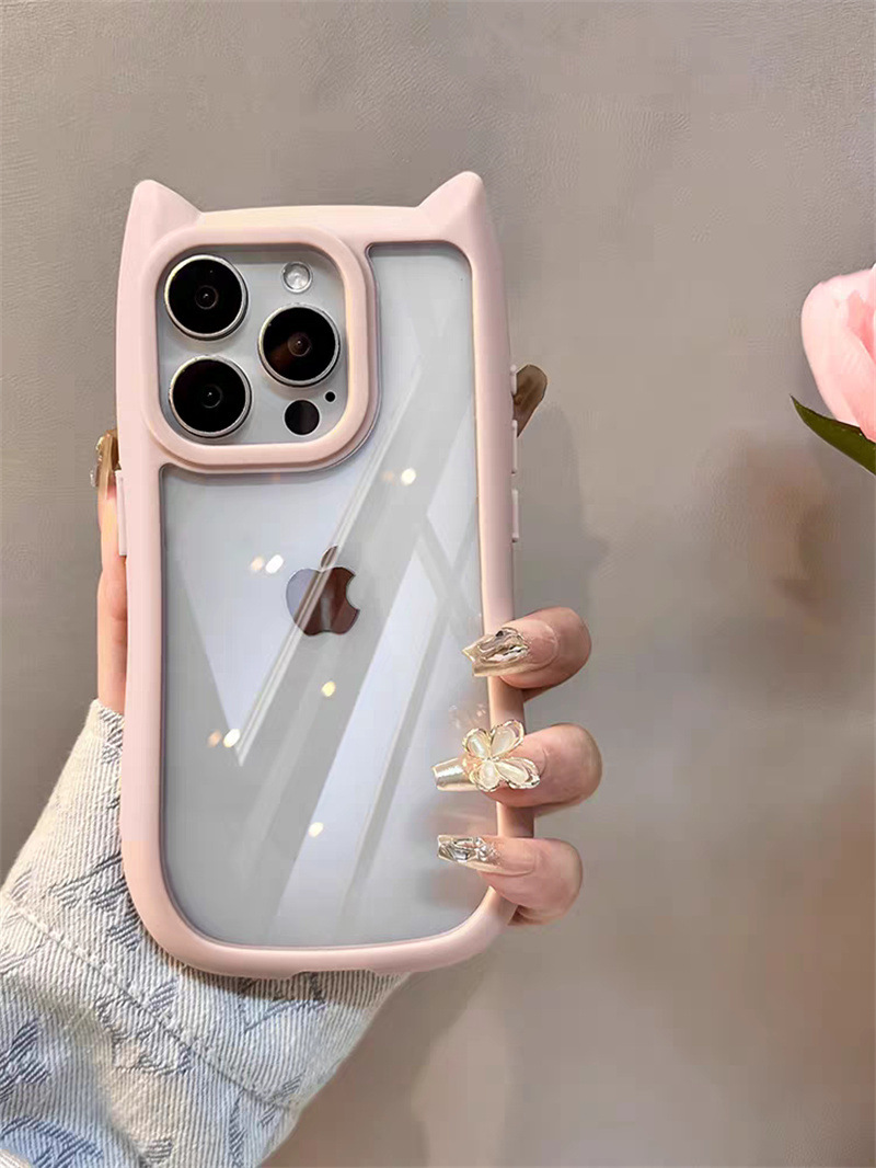Apple 15, iPhone 14 Pro, 13 Pro ve 12 için uygun, şeffaf, kedi kulaklı, kişiselleştirilmiş, yaratıcı ve niş telefon kılıfı