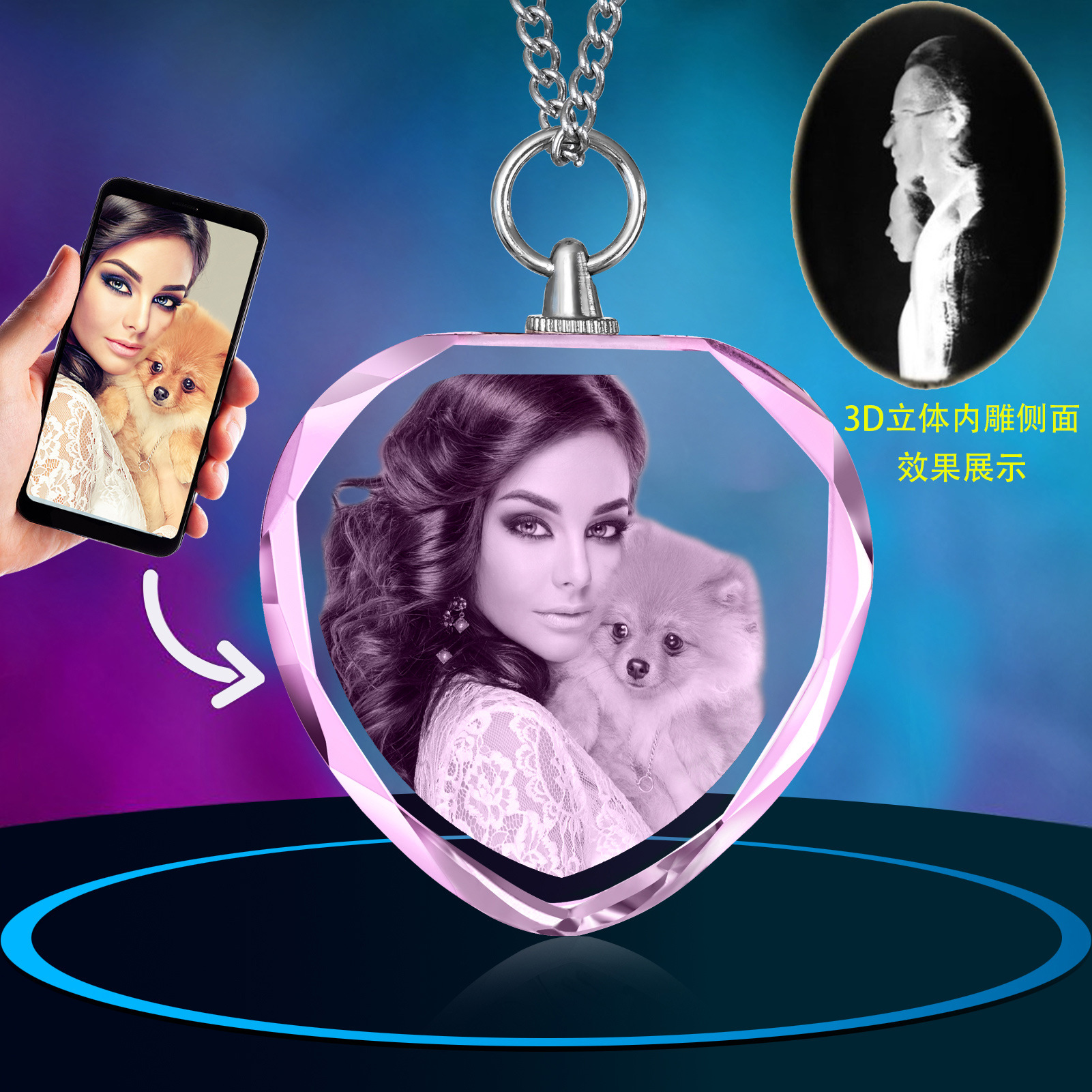 GL0042 핑크 목걸이 3.5*1.5*3.5cm (선물 상자 포장, 입체 내부 조각)