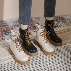 Weiwai Lady 68-3 Thick-Soled Martin Boots for Women | Short-Height Vintage British-Style Ankle Boots with Laces | Mid-Calf White Boots