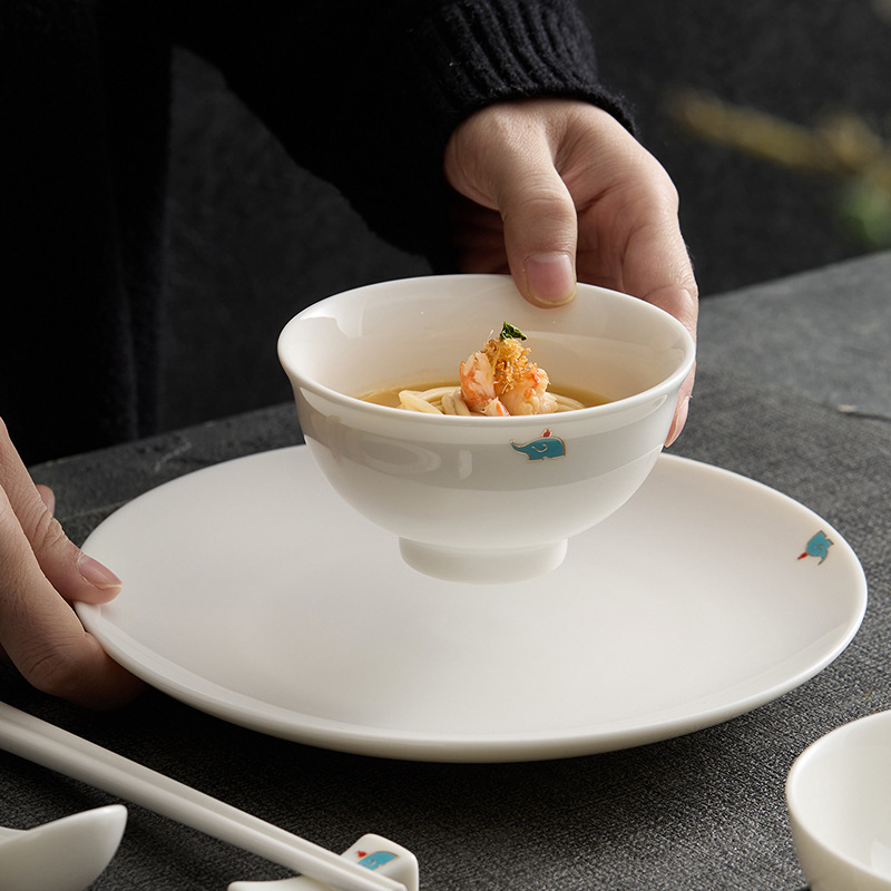 Chinese-Style Simple Porcelain Dinnerware Set Made of Dehua Porcelain, Suitable for Personal Use, Hotel, and Restaurant Bowls, Plates, and Spoon Holders Wholesale Chinese-Style Simple Porcelain Dinnerware Set Made of Dehua Porcelain, Suitable for Personal Use, Hotel, and Restaurant Bowls, Plates, and Spoon Holders Wholesale