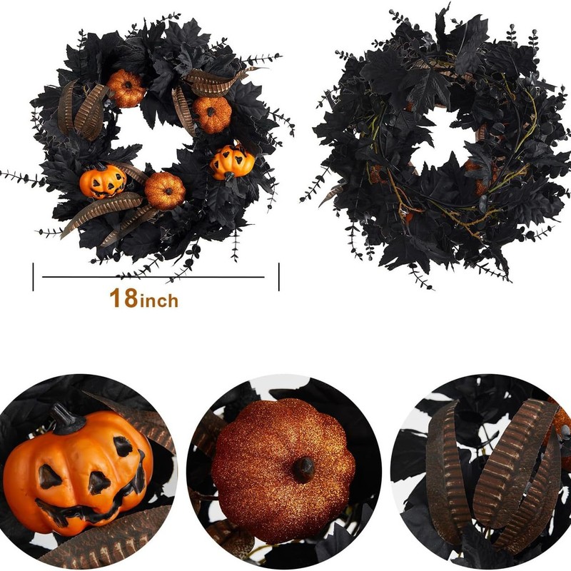 ハロウィーン前門花輪ユーカリ花輪カボチャ羽カエデ壁窓庭花園農舎家|undefined