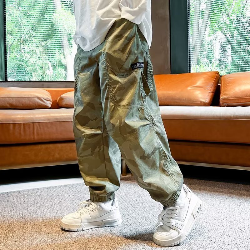 Boys' camouflage overalls 2024 trendy new children's medium and big children's casual pants boys' summer trendy thin pants Boys' camouflage overalls 2024 trendy new children's medium and big children's casual pants boys' summer trendy thin pants