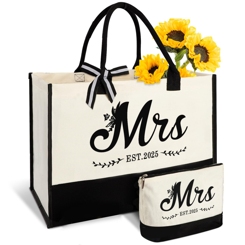 MRSのクロスボーダー限定 白黒ステッチ大容量トートバッグ+化粧ポーチセット シンプルでファッショナブルな2点セット|undefined