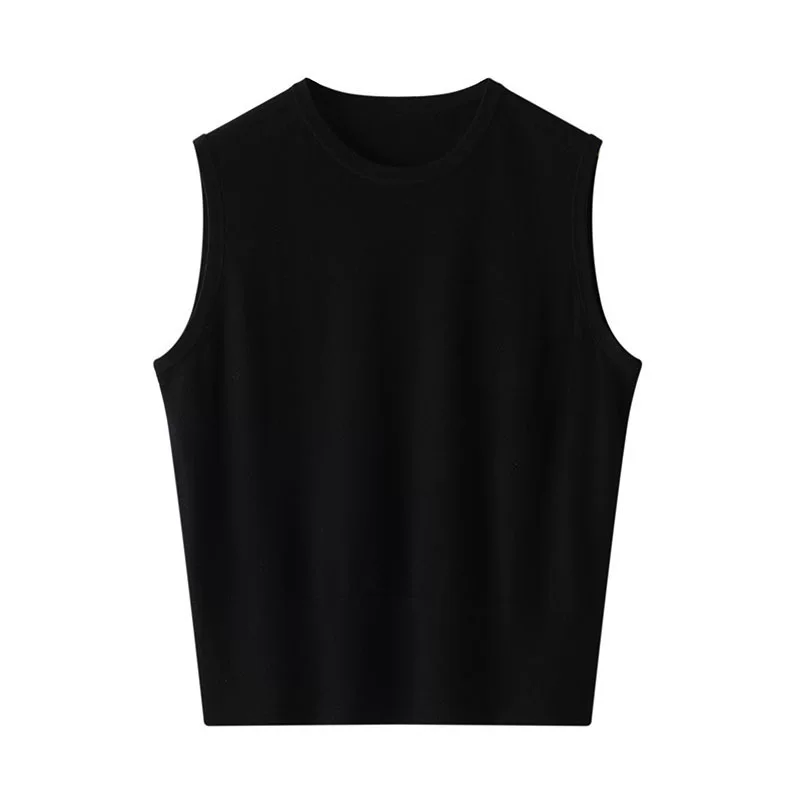Summer woolen vest, sweater sleevless, round collar, strap bra, oversize