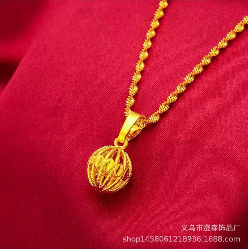玲珑坠沙金吊坠项链仿金欧币金镀24k 镂空项坠简约锁骨链久不掉色