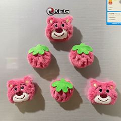 創意有趣的軟磁冰箱貼兒童獎勵草莓熊玩具卡通毛絨冰箱貼動物磁貼
