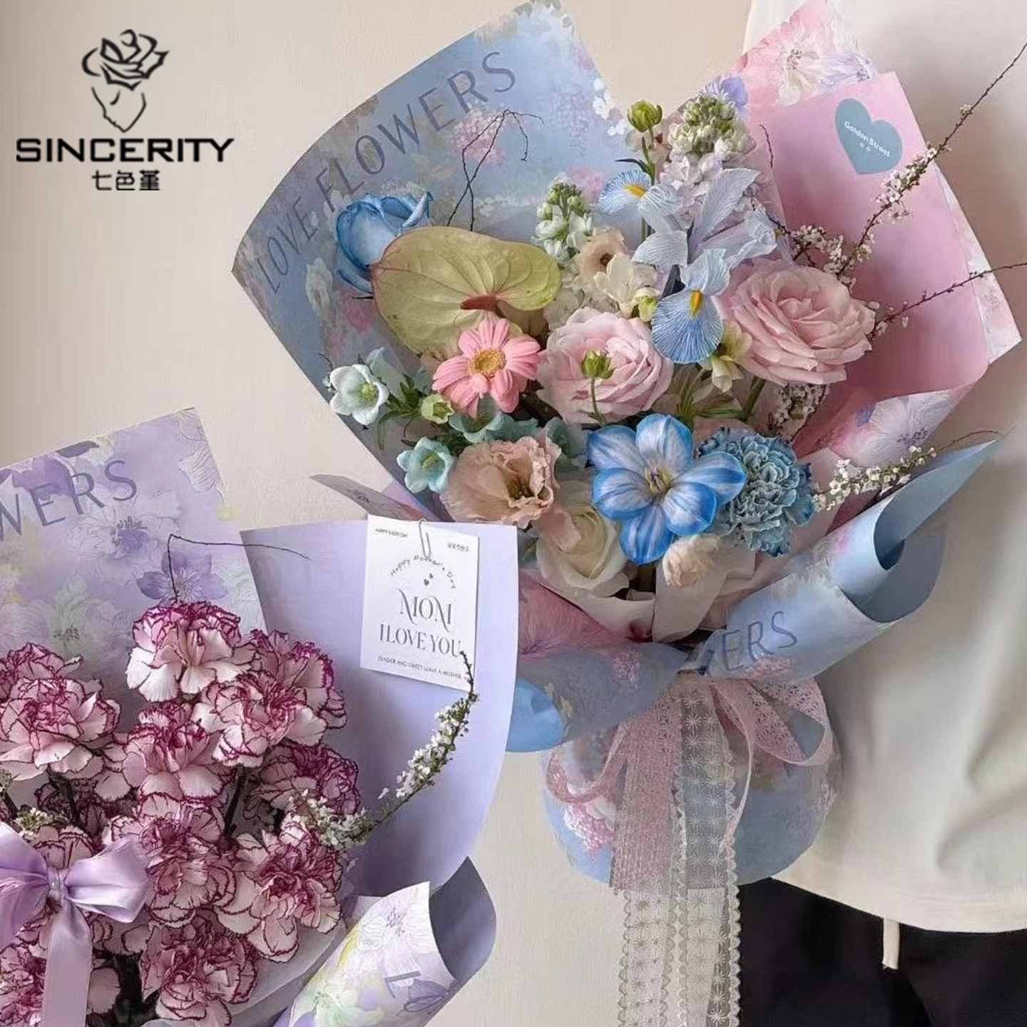 Papel de embalaje colorido estampado de pensamiento de siete colores nueva floristería arte fresco embalaje floral bricolaje floristería material de papel de embalaje