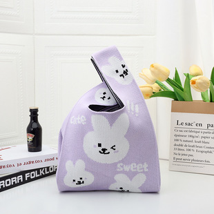 Spring Story Cute Flower Knitted Bag Korean Style Ins Style Outing Portable Handbag Women's Large Capacity Handbag