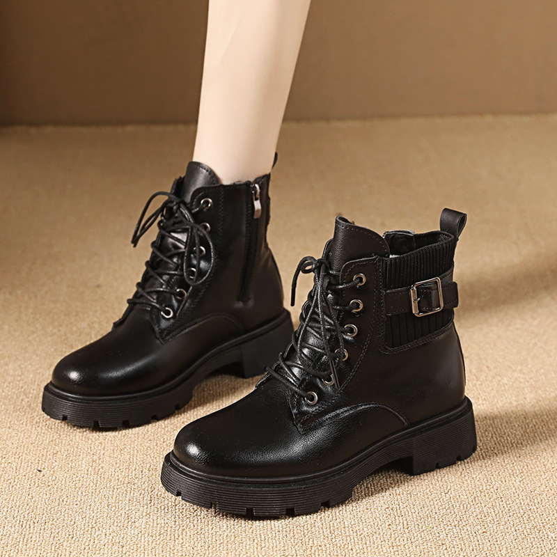 2025新款英伦风短靴复古圆头厚底裤管靴法式美拉德短筒时尚马丁靴