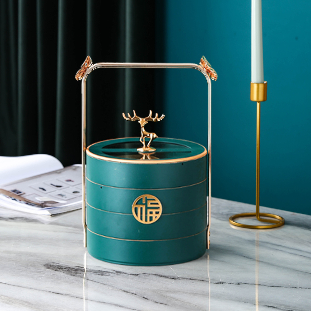 Hogar sala de estar Luz de lujo doble capa compartimiento giratorio fruta seca snack fruta placa té Mesa creativa boda dulces caja de almacenamiento