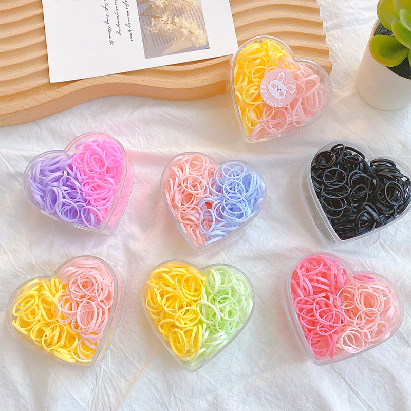 Japanese-style color-blocked heart candy-colored hair tie box-packaged hair bands for babies and kids single-use elastic hair ties