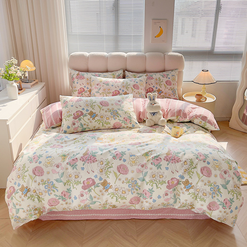 Cuerpo de algodón de cuatro piezas de amor, cama de cama, cama de cama, dormitorio de estudiantes, ropa de cama de tres piezas.