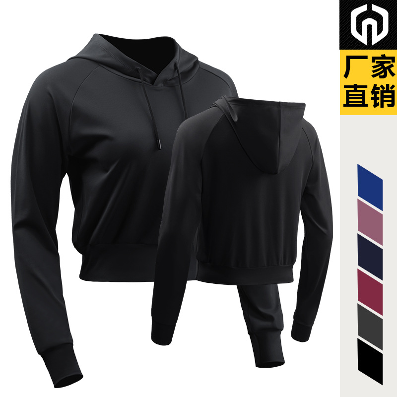 Casual de manga larga con capucha suéter expuesto ombligo ropa de entrenamiento de las mujeres al aire libre correr yoga deportes ropa delgada F8077