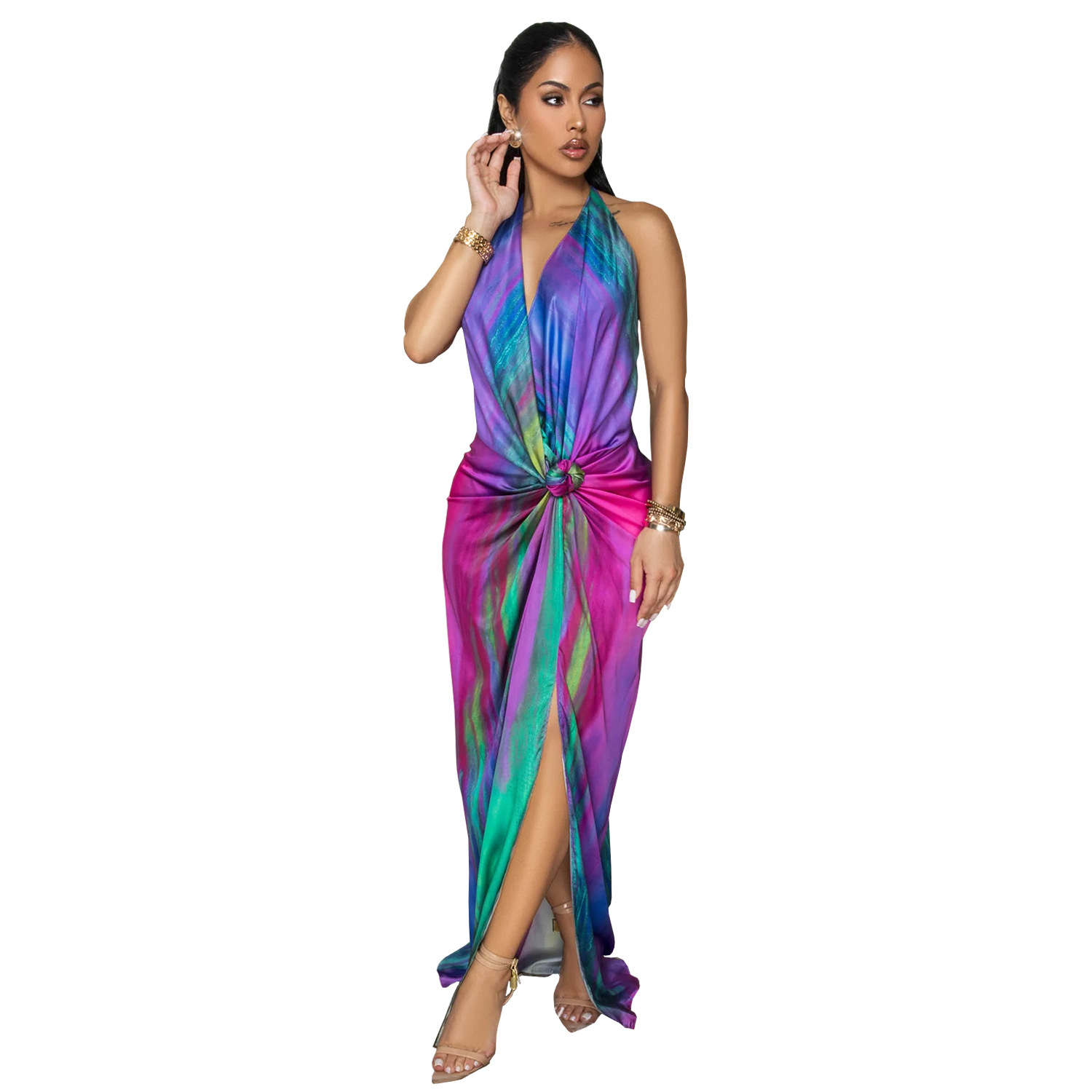 C7459 Aliexpress transfronterizo amazon ropa de moda europea y americana de mujer impresa sexy correa de vestir de espalda abierta image 4