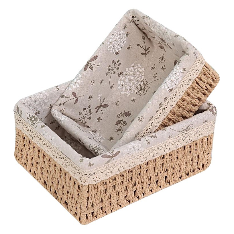 Caja de almacenamiento de cosméticos de escritorio pastoral mesa de café control remoto cesta de almacenamiento tejida paja-como clave snack caja de almacenamiento