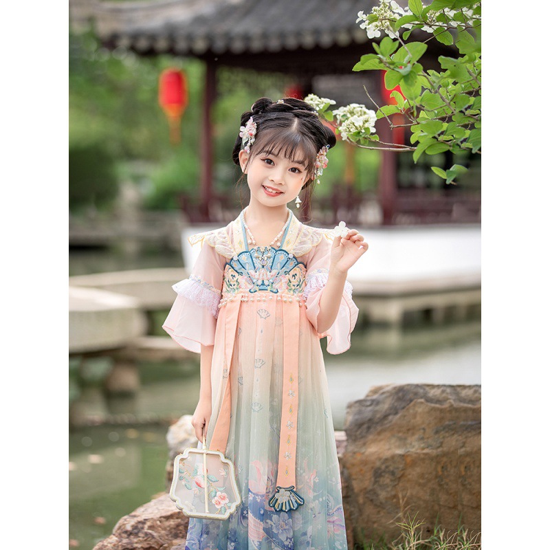 Human Fish Hanfu Dress for Girls - Summer Thin Version, Children's Super Fairy Ancient Style Dress, 2022 New Chinese Style Tang Suit Summer Edition