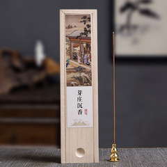 Creative wooden box packaging for incense sticks: Bawang Incense, Palace Fragrance, Nha Trang Agarwood, Gooseberry Incense, and Old Mountain Sandalwood.