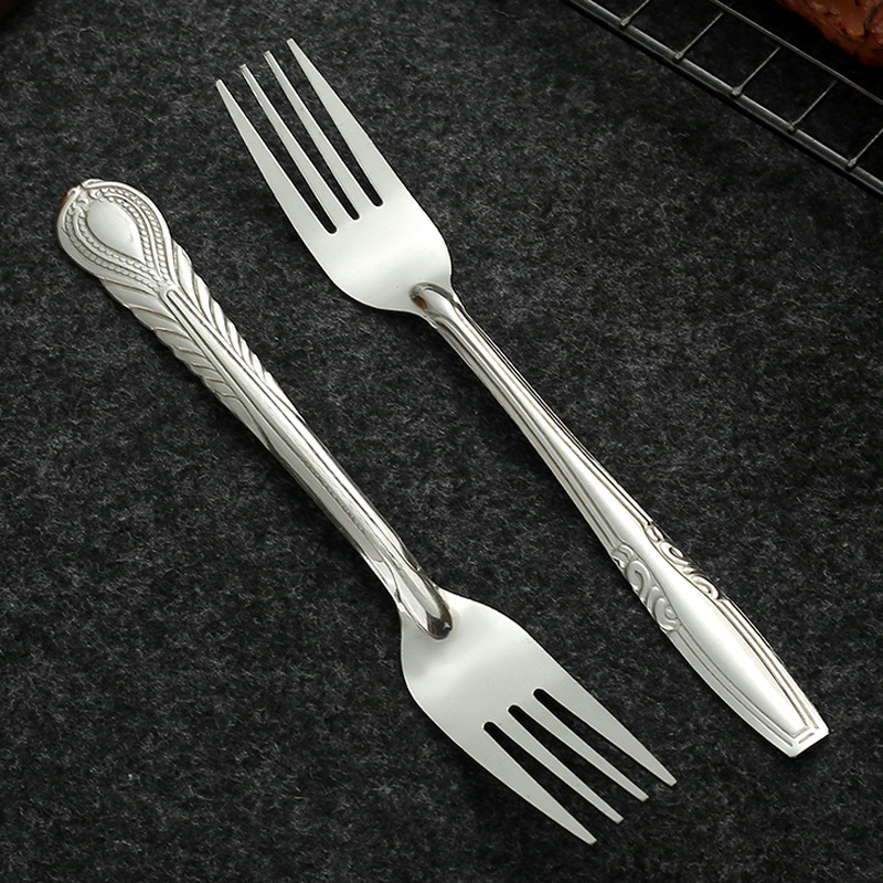 Cuchara y Tenedor de Mesa de Acero Inoxidable con Mango Largo para Hogar y Comedor