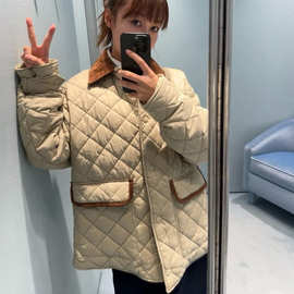 高版本【深圳南油】MIU系菱格撞色领子棉服棉衣外套三合一面料