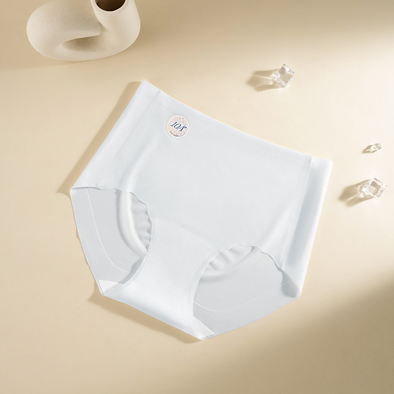 Ropa interior sin costuras de cintura alta estilo fino de verano de seda de hielo entrepierna de algodón puro entrepierna antibacteriana cintura media pantalones de piel de leche transpirables ropa interior de mujer