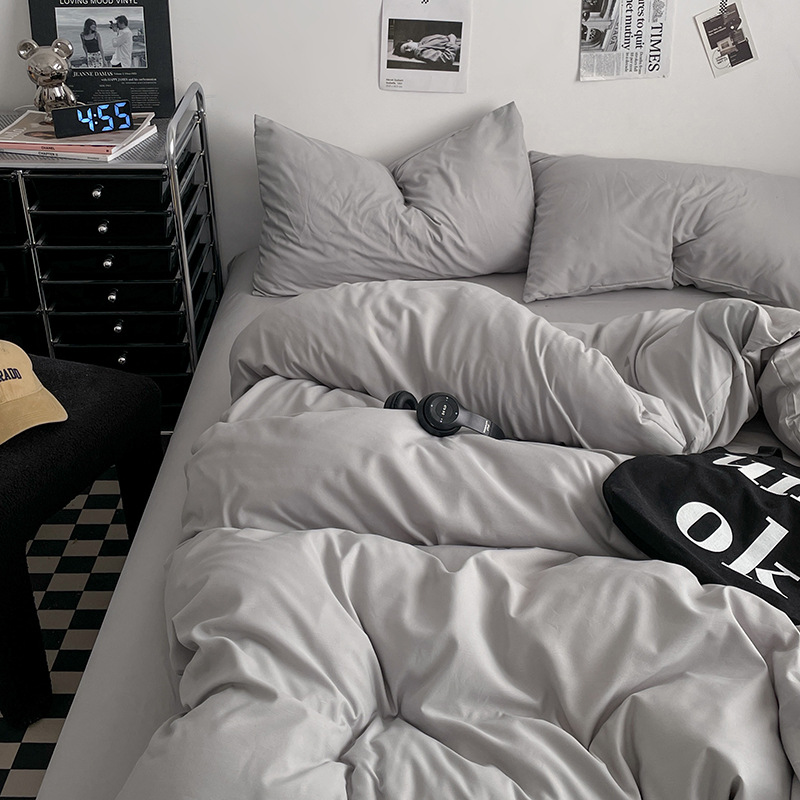 2024 nueva serie de cuatro piezas de mezcla y combinación de color sólido de algodón lavado de peso alto