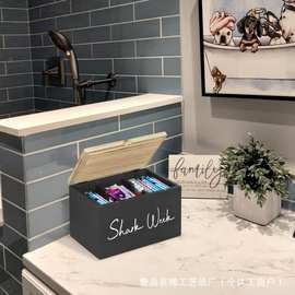 跨境翻盖木质收纳盒浴室卫生间卫生用品整理盒桌面多格杂物收纳盒
